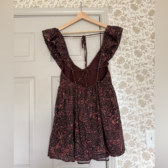 Anthropologie Open Back Ruffle Mini Dress | Size M | Boho Print - Picture 9 of 11